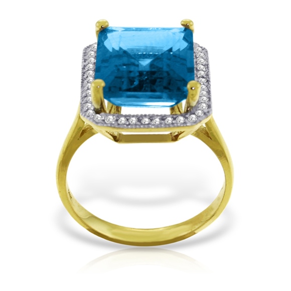 14K. GOLD RING WITH NATURAL DIAMONDS & BLUE TOPAZ - Picture 2 of 6